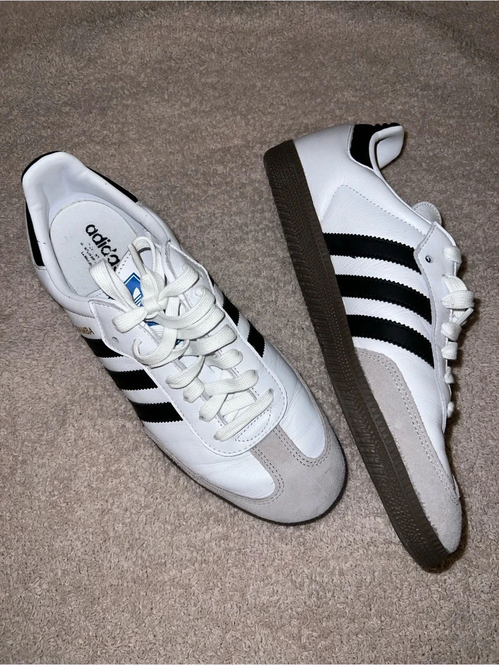 adidas Men’s Classic White Sneakers with Black Stripes and Gum Sole